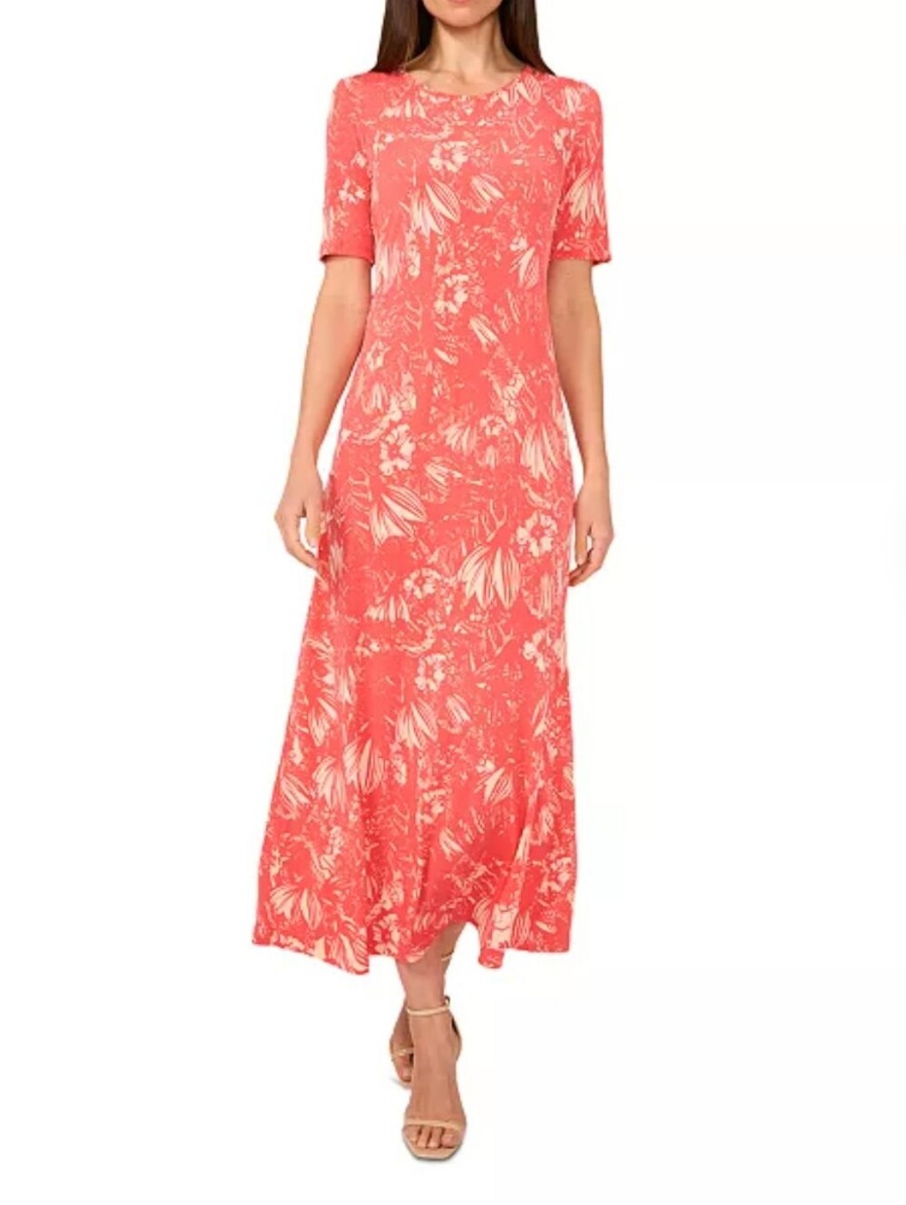 Vince Camuto Coastal Cool Coral Bohemian Resortwear Flowy Maxi Dress Sz S